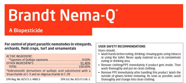 Brandt Nema-Q, plant protection, Saponins of Quillaja Saponaria
